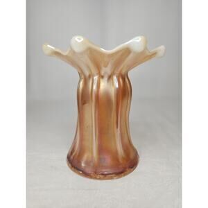 Antique Dugan Ladies Spitoon Wide Rib Autumn Orange Opal. Carnival Glass 5.25"